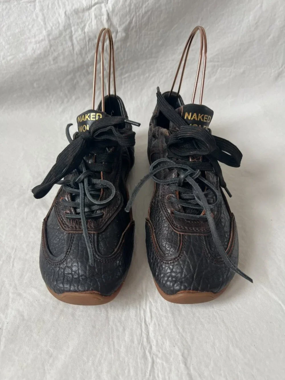 Naked Wolfe shoes Soul sneakers womens 8 black brown leather scrunch lace up